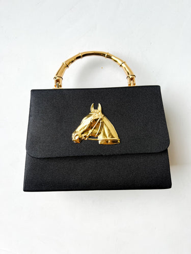 Black Faille Lulu with Gold Handle Handbag - Gold Charms - Lisi Lerch