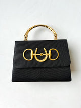 Black Faille Lulu with Gold Handle Handbag - Gold Charms - Lisi Lerch