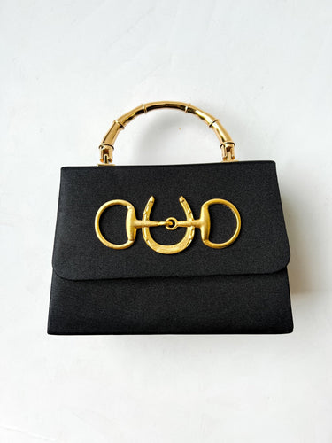 Black Faille Lulu with Gold Handle Handbag - Gold Charms - Lisi Lerch