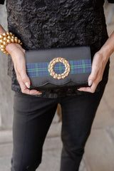 Black Faille Scalloped Ruby - Black Watch Plaid Band - Large Wreath - Lisi Lerch