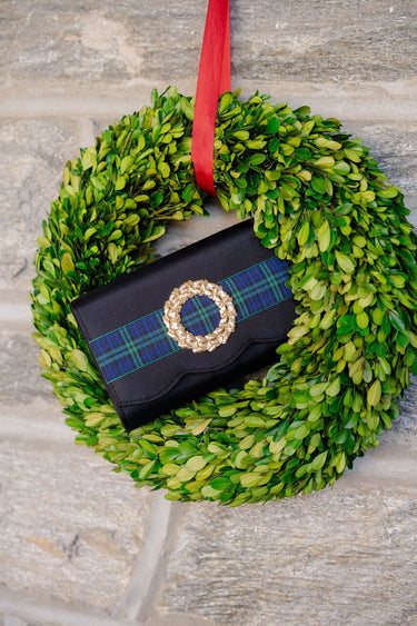 Black Faille Scalloped Ruby - Black Watch Plaid Band - Large Wreath - Lisi Lerch