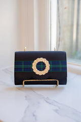 Black Faille Scalloped Ruby - Black Watch Plaid Band - Large Wreath - Lisi Lerch