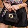 Black Lulu with Gold Bamboo Handle - Black Flat Bow with Gold Buckle - Lisi Lerch
