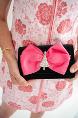 Black Velvet Ruby Clutch- Pink Satin Bow- Silver Disco Tree - Lisi Lerch