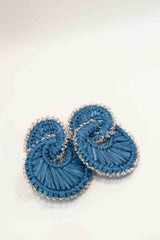 Blue and Silver Tara Raffia Earrings-Sample Sale- Final Sale - Lisi Lerch