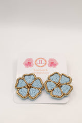 Blue Fabric with Gold Beaded Flower Studs-Sample Sale- Final Sale - Lisi Lerch