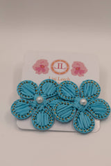 Blue Raffia Flower with Pearl Stud-Sample Sale- Final Sale - Lisi Lerch