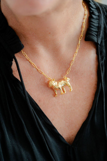 Bulldog - 3D Gold Charm Necklace - 18k Gold Plated - Paperclip Chain - Lisi Lerch