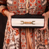Colette Black Clutch - Ribbon Layer with Long Bamboo Toggle - Lisi Lerch