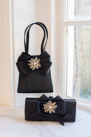 Colette - Black Grosgrain Bow & Rhinestone Adornment - Lisi Lerch
