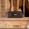 Colette Black Wicker Woven Clutch - Black Flat Bow with Black Oval Disc with Triple Horses - Lisi Lerch