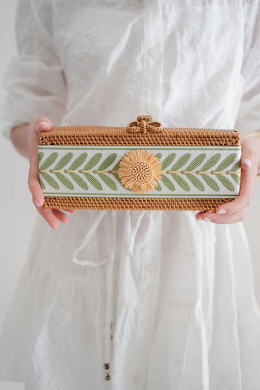 Colette - Green Leaf Band Natural Raffia Flower - Lisi Lerch