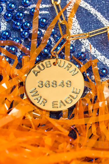 College Tag Charm Necklace - 18k Gold Plated Paper Clip Chain - Lisi Lerch