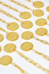 College Tag Charm Necklace - 18k Gold Plated Paper Clip Chain - Lisi Lerch