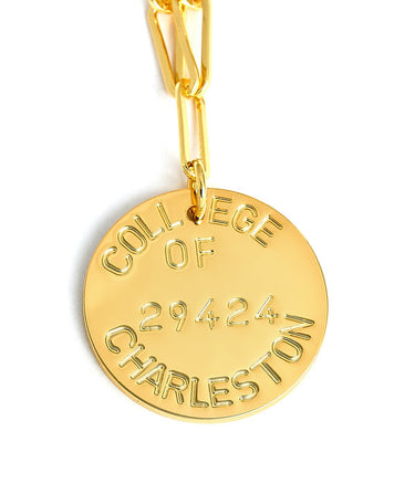 College Tag Charm Necklace - 18k Gold Plated Paper Clip Chain - Lisi Lerch