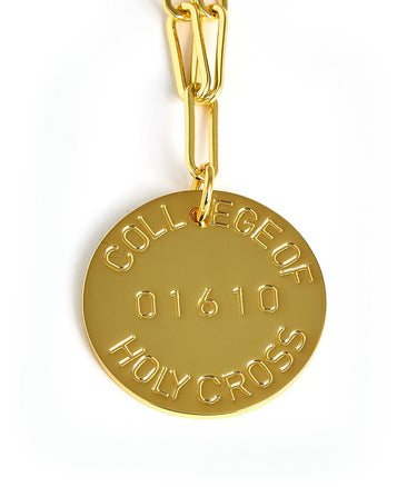 College Tag Charm Necklace - 18k Gold Plated Paper Clip Chain - Lisi Lerch