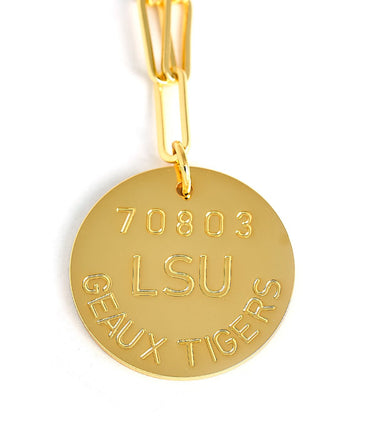 College Tag Charm Necklace - 18k Gold Plated Paper Clip Chain - Lisi Lerch