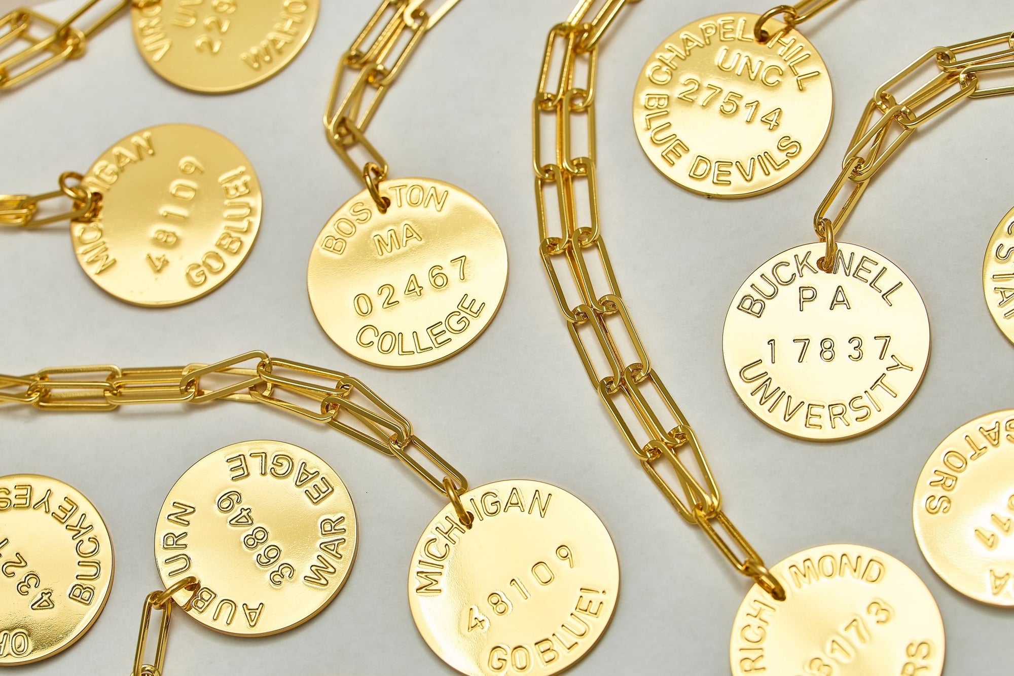 College Tag Charm Necklace - 18k Gold Plated Paper Clip Chain - Lisi Lerch