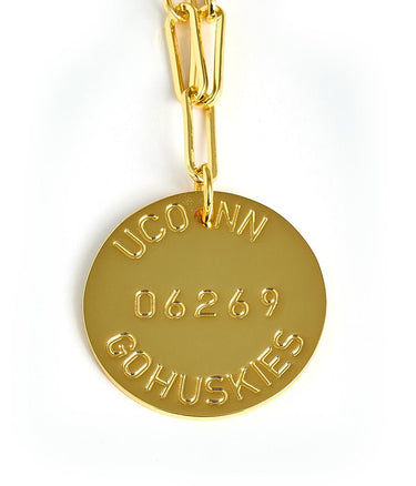 College Tag Charm Necklace - 18k Gold Plated Paper Clip Chain - Lisi Lerch