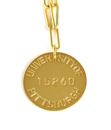 College Tag Charm Necklace - 18k Gold Plated Paper Clip Chain - Lisi Lerch