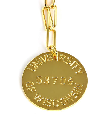 College Tag Charm Necklace - 18k Gold Plated Paper Clip Chain - Lisi Lerch
