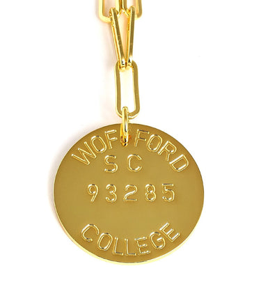 College Tag Charm Necklace - 18k Gold Plated Paper Clip Chain - Lisi Lerch