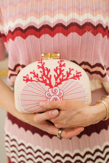Coral and Shell Clutch - Embroidered - Lisi Lerch