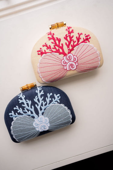 Coral and Shell Clutch - Embroidered - Lisi Lerch