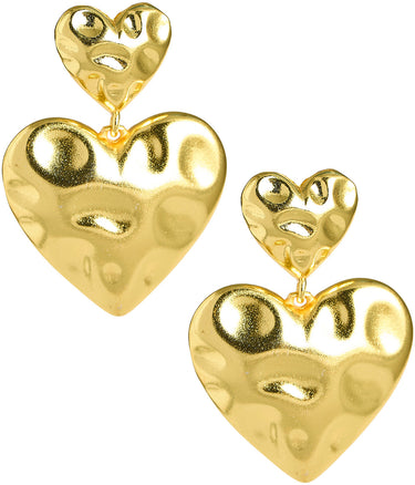 Fallen - Hammered Gold Heart Earring- 18k Gold Plated
