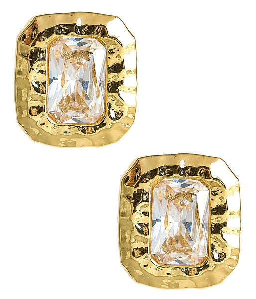 Emilia - Large Rectangle Textured Bezel Earring - 18k Gold Plated