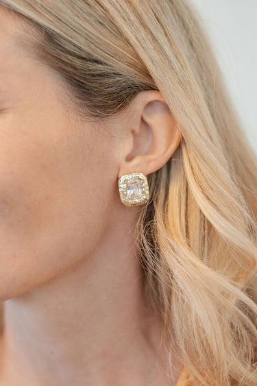 Emilia - Large Rectangle Textured Bezel Earring - 18k Gold Plated - Darby Clark Collection - Lisi Lerch