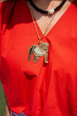 Extra Large Flat Bulldog Charm Necklace - 18k Gold Plated - Lisi Lerch