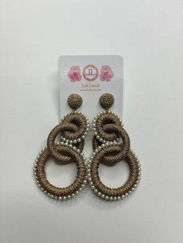 Extra Large Gold Raffia and Pearl Statement earrings - Sample Sale Final Sale - Lisi Lerch