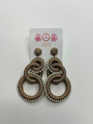 Extra Large Gold Raffia and Pearl Statement earrings - Sample Sale Final Sale - Lisi Lerch