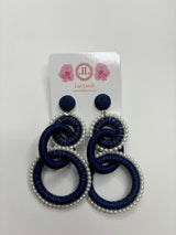 Extra Large Navy Raffia and Pearl Statement earrings - Sample Sale Final Sale - Lisi Lerch