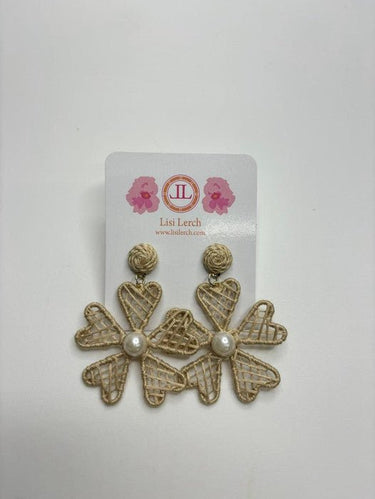 Fabric Flower Earring - Natural - Sample Sale Final Sale - Lisi Lerch