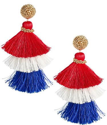 Fabric Tassel Earrings - RED WHITE & BLUE - Lisi Lerch