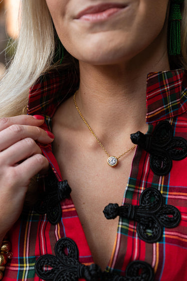 Large Rhinestone Bezel Necklace - 18k Gold Plated