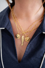 Fish - Beach Town - Small Paper Clip Chain Necklace - 18k Gold Plated 18 Inches - Lisi Lerch