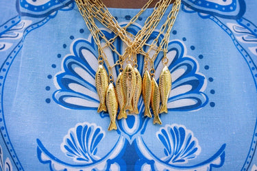Fish - Beach Town - Small Paper Clip Chain Necklace - 18k Gold Plated 18 Inches - Lisi Lerch