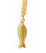 Fish - Beach Town - Small Paper Clip Chain Necklace - 18k Gold Plated 18 Inches - Lisi Lerch