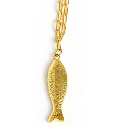 Fish - Beach Town - Small Paper Clip Chain Necklace - 18k Gold Plated 18 Inches - Lisi Lerch
