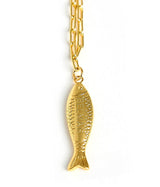 Fish - Beach Town - Small Paper Clip Chain Necklace - 18k Gold Plated 18 Inches - Lisi Lerch