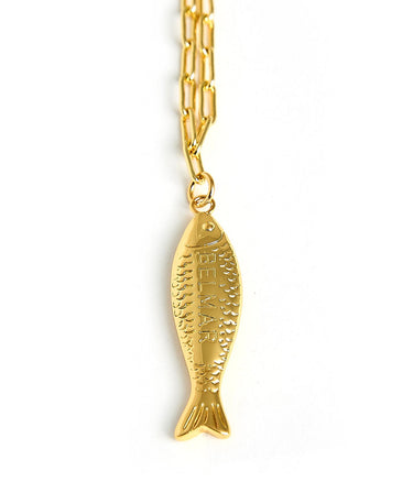 Fish - Beach Town - Small Paper Clip Chain Necklace - 18k Gold Plated 18 Inches - Lisi Lerch