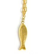 Fish - Beach Town - Small Paper Clip Chain Necklace - 18k Gold Plated 18 Inches - Lisi Lerch