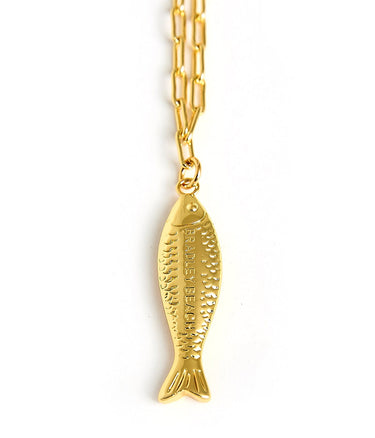 Fish - Beach Town - Small Paper Clip Chain Necklace - 18k Gold Plated 18 Inches - Lisi Lerch