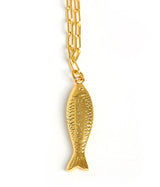 Fish - Beach Town - Small Paper Clip Chain Necklace - 18k Gold Plated 18 Inches - Lisi Lerch