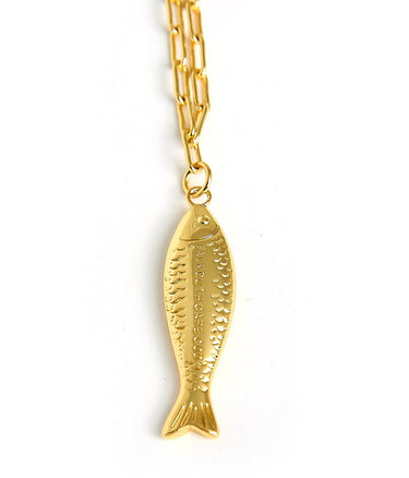 Fish - Beach Town - Small Paper Clip Chain Necklace - 18k Gold Plated 18 Inches - Lisi Lerch