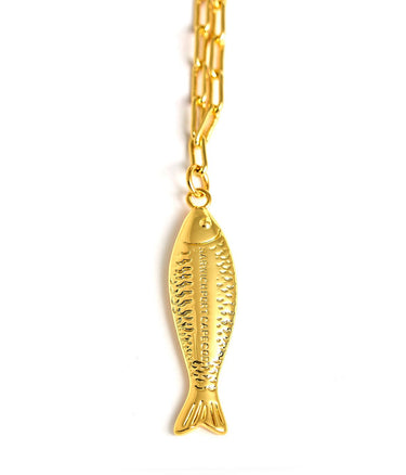 Fish - Beach Town - Small Paper Clip Chain Necklace - 18k Gold Plated 18 Inches - Lisi Lerch