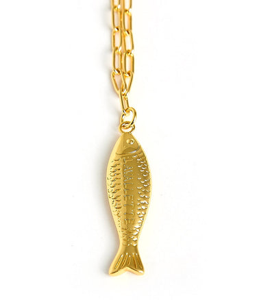 Fish - Beach Town - Small Paper Clip Chain Necklace - 18k Gold Plated 18 Inches - Lisi Lerch